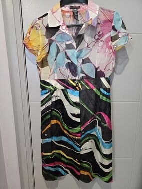 Custo Barcelona Multicolor Floral & Wave Print Shirt Dress - Pink/Blue/Black